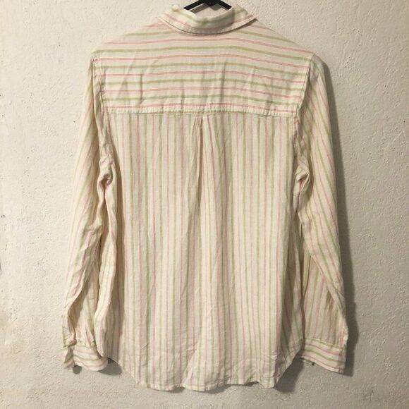Lucky Brand Classic Fit Cream Striped Linen Button Down Size Small - Picture 5 of 6